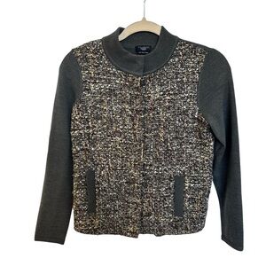 Talbots Women's Petite Size P Merino Wool Tweed Sweater Grandpa Academia Green